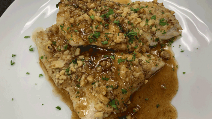 Walnut Crusted Sea Trout with Soy Brown Butter