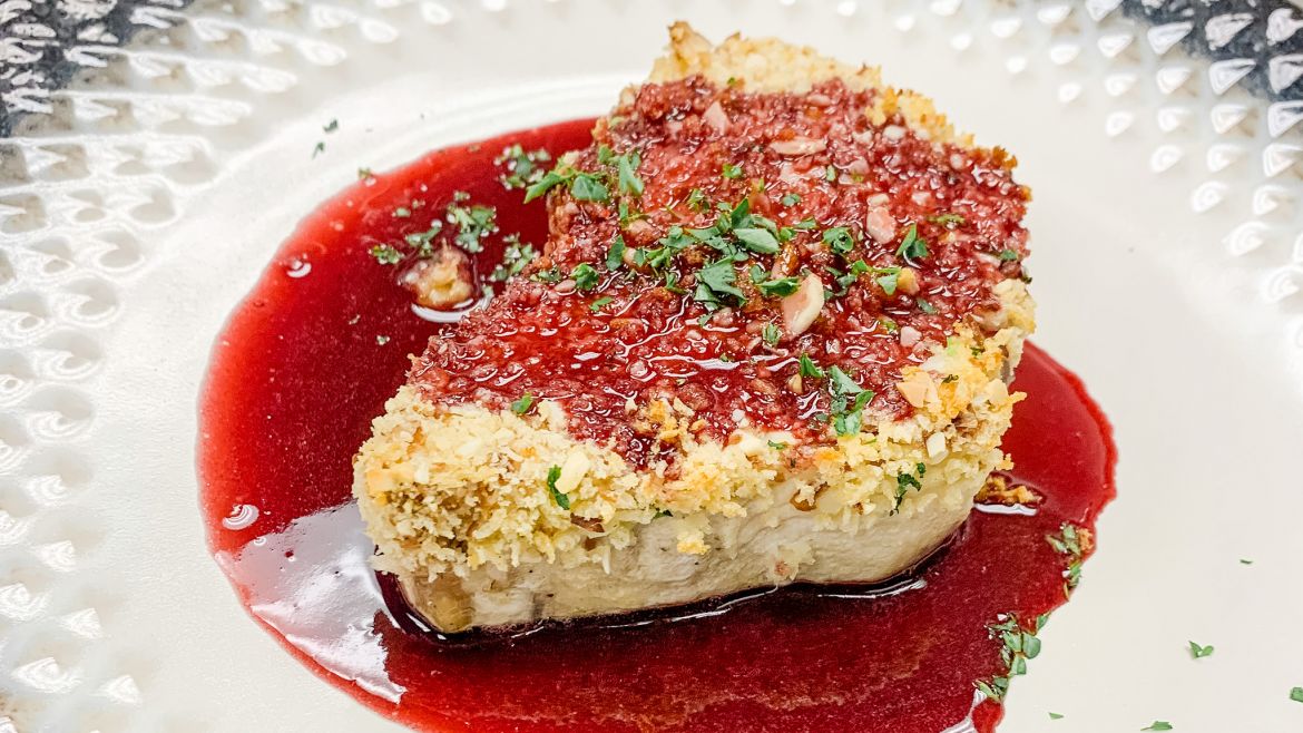 Almond Crusted Swordfish with a Port Wine and Cherry Gastrique